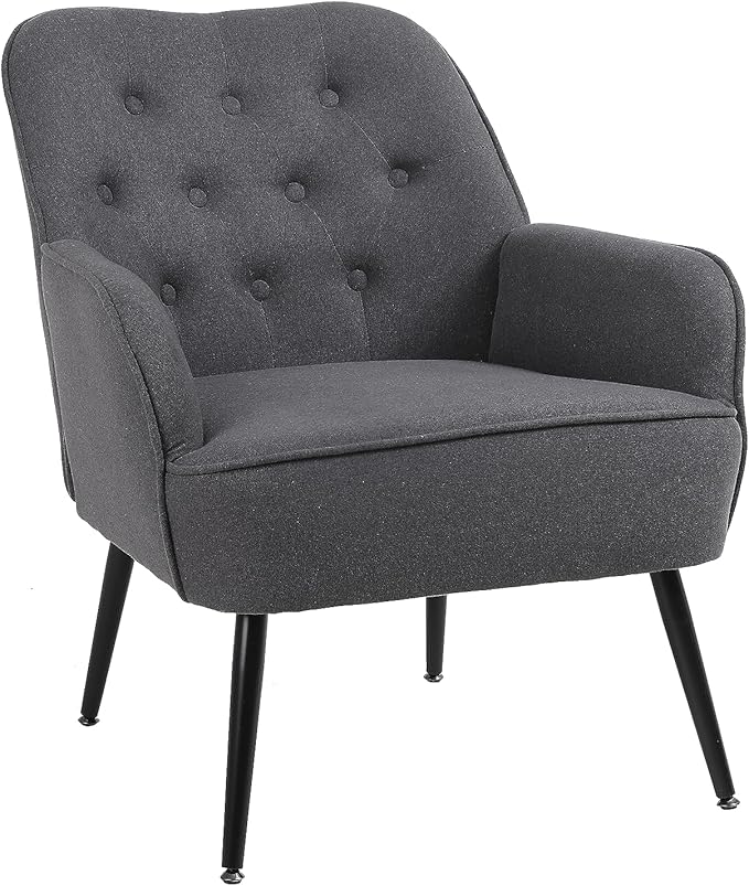 Modern Mid Century Chair Linen Sherpa Armchair for Living Room Bedroom Office Easy Assemble(Dark Grey)