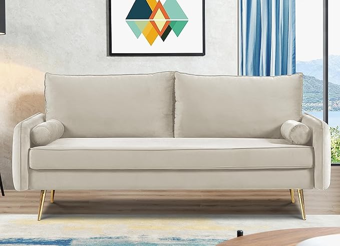 Kent Modern Sofa European Style Velvet Living Room Furniture with Tapered Legs Vintage Flair and Sleek Design Couch Ivory
