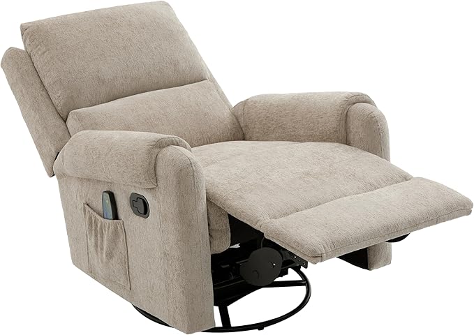 Christopher Knight Home Harper Massage Recliner Chair with 8 Modes Chenille Upholstered Recliner Sofa Swivel Massage Chair with a Side Storage Pocket for Living Room/BedroomHead SupportLight Brown