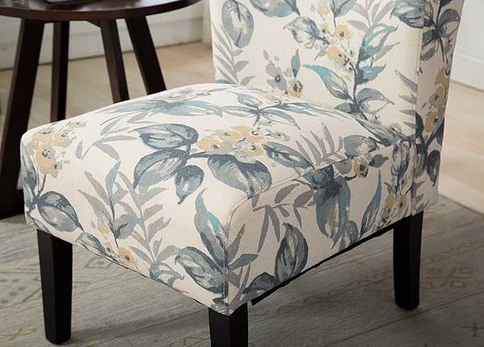 Knocbel Upholstered Accent Armless Chair Living Room Fabric Lounge Chair with Solid Wood Frame &amp Legs (Blue Leaves)