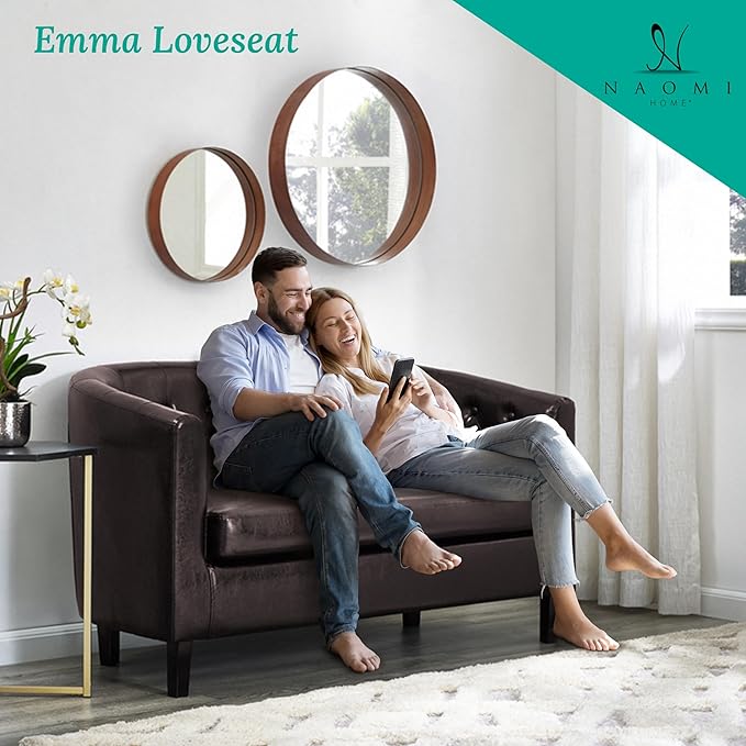 Emma Modern Loveseat Sofa – Faux Leather Love Seat Couch with Plush Cushions Solid Wood Frame Button-Tufted Design Stain-Proof Upholstery Small Loveseat for Bedroom Office &amp Small Spaces