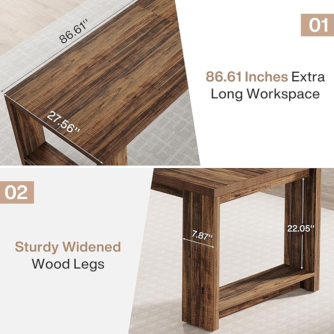 Tribesigns 86.6 Two-Person Desk Modern Executive Office Desk Double Computer Writing Table for Home Office Conference Room (Rustic Brown)