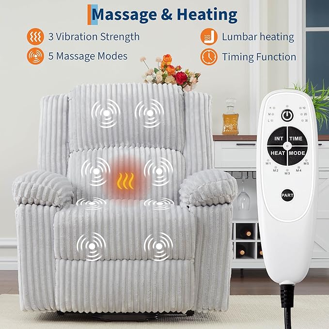 GarveeHome Power Lift Recliner Chair - Heat and Massage Electric Lift Plush Recliner with Soft Padded Seat Back Support &amp Armrests Designed for the Elderly and People with Mobility impaired