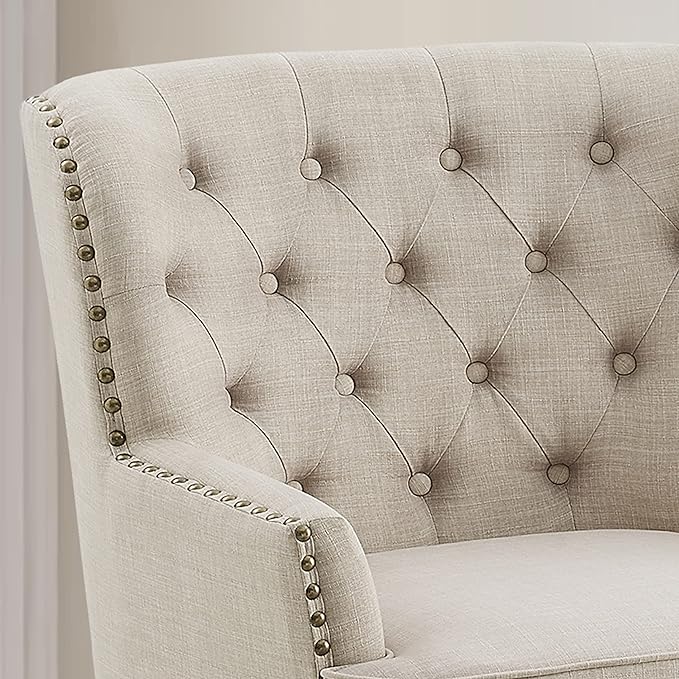 Rosevera Accent Chair and Ottoman Set - Button Tufted Armchair for Living Room Bedroom Reading - Mid-Century Modern Lounge Chair Set - Beige