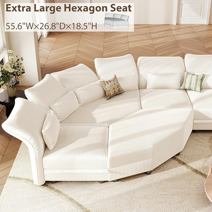LLappuil Extra Large Hexagon Seat for Modular Sectional Sofa with Hidden Storage Carton C Only Compatible for Carton D Beige Corduroy | Tool Free Assembly Flexible Layouts