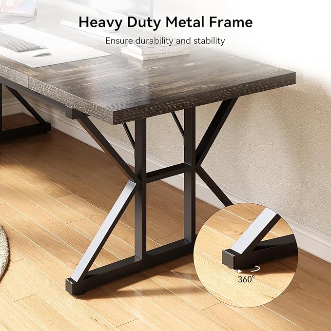 LITTLE TREE 70.8-Inch Large Executive Desk Extra Long Computer Office Desk Workstation Modern Simple Style Laptop Table Sturdy Wooden Writing Workstation for Home Black Oak