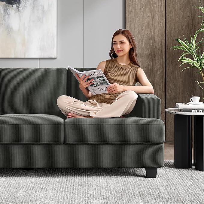 89 Inch Sofa with Extra Deep Seats Oversize 3 Seater Sofa for Living Room Modern Couch and Sofa Comfy Armrests and Seats and Backrests Easy Installation Corduroy Fabric Grey