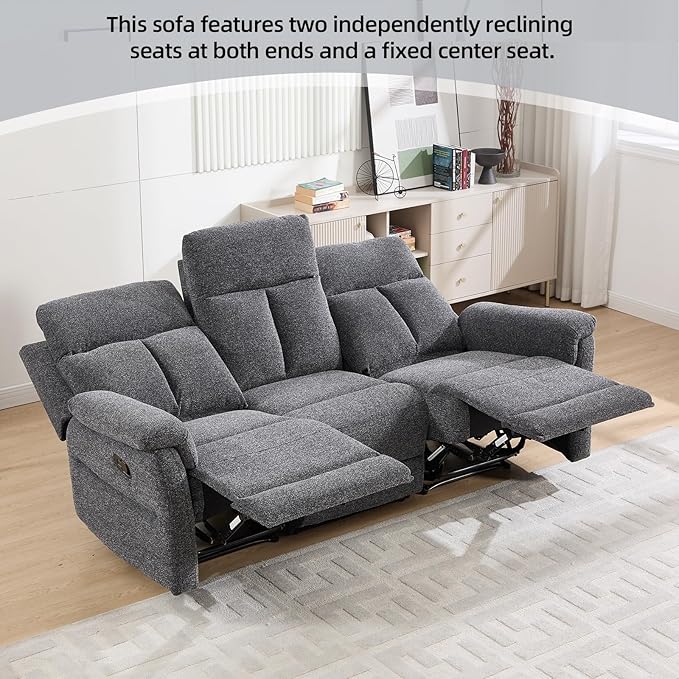 Manual Reclining Sofa 3 Seat Soft Fabric Recliner Couch for Adults with Overstuffed Arms and Back Sofa Recliner for Living Room (Dark Gray)