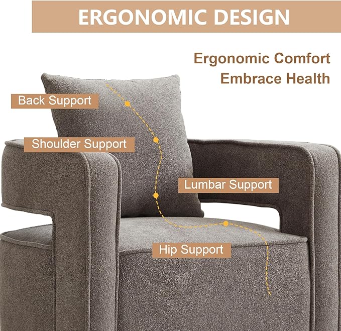 Swivel Accent Chairs Set of 2 Upholstered 360° Round Barrel Arm Chair with Open Back &amp Wood Base Comfy Linen Blend Square Single Club Chair for Living Room Bedroom Office Hotel Reception (Charco
