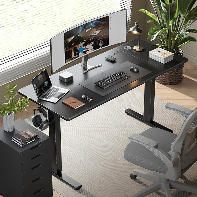 SIAGO Electric Standing Desk Adjustable - 63 x 24 Inch Sit Stand up Desk with Cable Management - 3 Memory Preset Adjustable Height Table