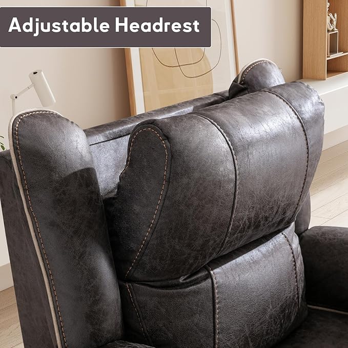Bonzy Home Power Lift Recliner Chair for Elderly with Massage and Heating Dual Motor Faux Leather Lift Chair with Spacious Seat 2 Cup Holders Adjustable Headrest (Grey Brown)