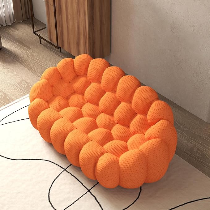 Bubble Couch Curved Loveseat Sofa Memory Foam Mesh Fabric Round Lazy Floor Couch Bubble Sofa with 3D Honeycomb Shape Curved Sofas for Living Room No-Assembly (Orange 78.74)