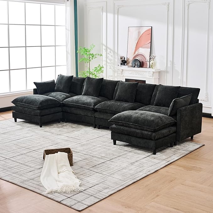 Eafurn 141 Oversized Modular Sectional Sofa with Movable Ottoman 6 Seater Modern Chenille Reversible Sofa Set Large Convertible U Shaped Couch for Living Room Apartment