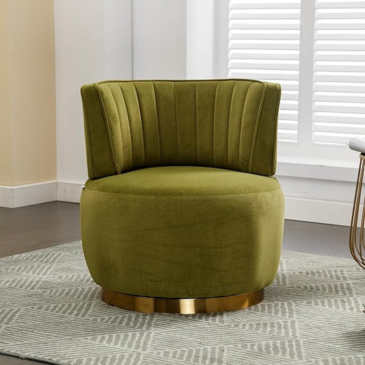Swivel Barrel ChairModern Fabric Accent Armchair360° Metal BaseComfy PillowSmall Round Swivel Accent Chair for Living Room Bedroom Club (Olive 1PCS)