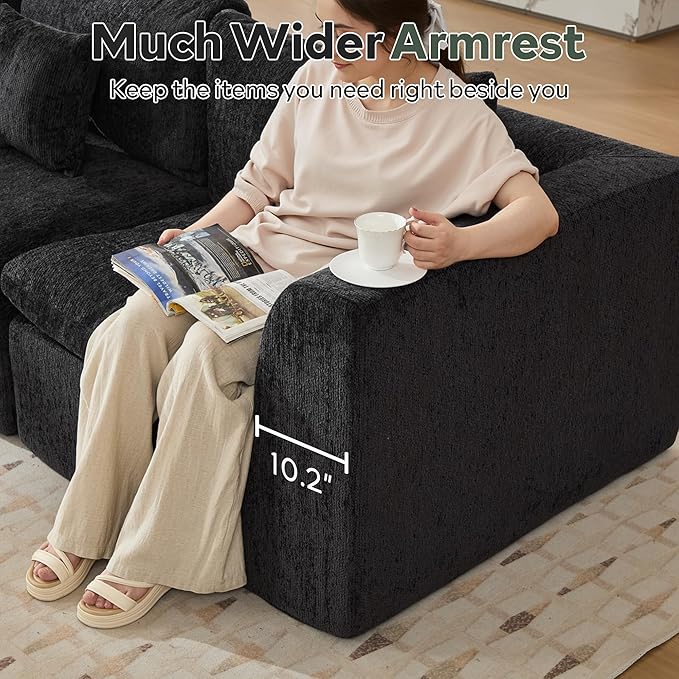 STHOUYN 114” Modern Black Boneless Sectional Couches for Living Room Black Modular L Shape Cloud Sofa Couch with Ottoman Comfy Big Oversized Corner Couch in a Box(Black 3 Seater + 1 Ottoman)