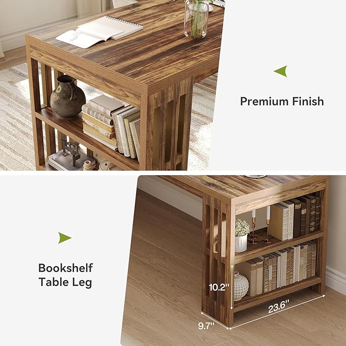 LITTLE TREE 78.7 Long Desk 2 Person Desk with Shelves Large Wooden Computer Desk Heavy Duty Shelf Legs Design for Two Person Home Office Business Workstation Brown (78.7 W x 23.6 D)