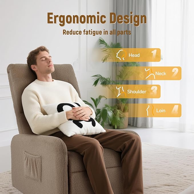 360° Rocking Chair Nursery Rocker Chair with Side Pockets Glider Nursing Chair with Steel Structure Base Small Chair for Small Spaces Sherpa Swivel Accent Chairs for Living Room Nursing