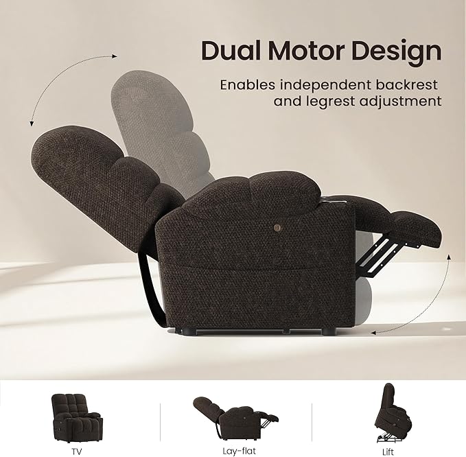 COLAMY Dual Motors Power Lift Recliner Chair Set of 2Massage and Heat for Elderly People Independent Adjustable Backrest Headrest Extended FootrestUSB Charging Ports and Cup Holders Coffee