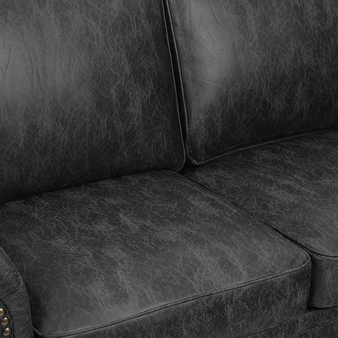 Living Room Furniture SetsMid-Century Vintage Sofa Couches with Rivet Design (Grey Single+Loveseat)