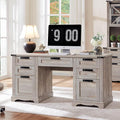 RedLemon 60 Farmhouse Executive Desk with Drawers Wood Home Office Desk w/Charging Station Keyboard Tray File Drawer Storage Cabinet Rustic Computer Writing Desk (Light Rustic Oak)