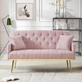 Upholstered Loveseat Sofa Modern Small Couch with Side Pocket and Golden Metal Legs Tufted Leisure Sofa for Living Room Bedroom Office Pink Teddy