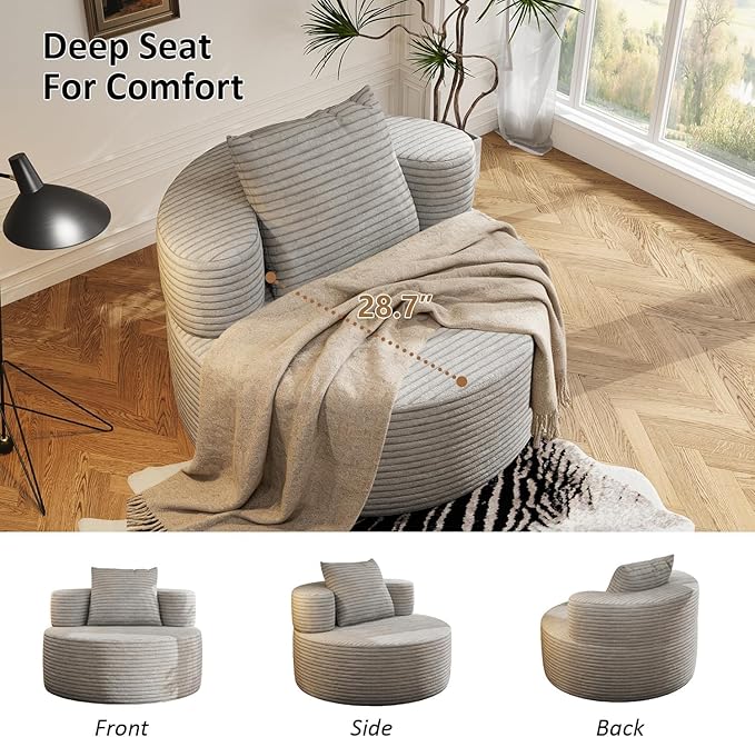 37.4 Oversized Boneless Chair Round Chaise Lounge Boneless Accent Chair Indoor Upholstered Corduroy Deep Seat Sofa Chair No Assembly Required for Living Room Bedroom Apartment