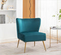 Thia Armless Velvet Accent Chair for Living Room Elegant Seat with Nailhead Trim Gold Metal Legs and Comfortable Curved Back 28 D x 25 W x 29.5 H Bluish Green