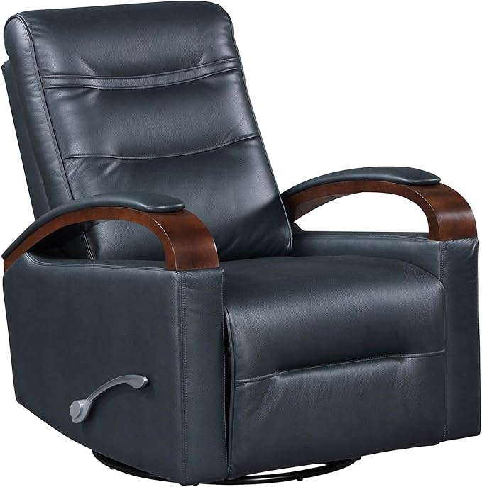Lexicon 360 Degree Swivel Glider Reclining Chair Breathable Faux Leather Manual Recliner Comfy Nursery Glider Recliner Swivel Reclining Chair for Living Room/Office/Bedroom/Apartment Dark Blue