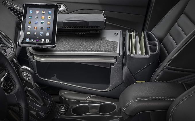 AutoExec AE-GMCD-PS-TAB-GT GripMaster Car Desk for Your Vehicle Workstation and Mobile Office Grey with Printer Stand and Tablet Mount