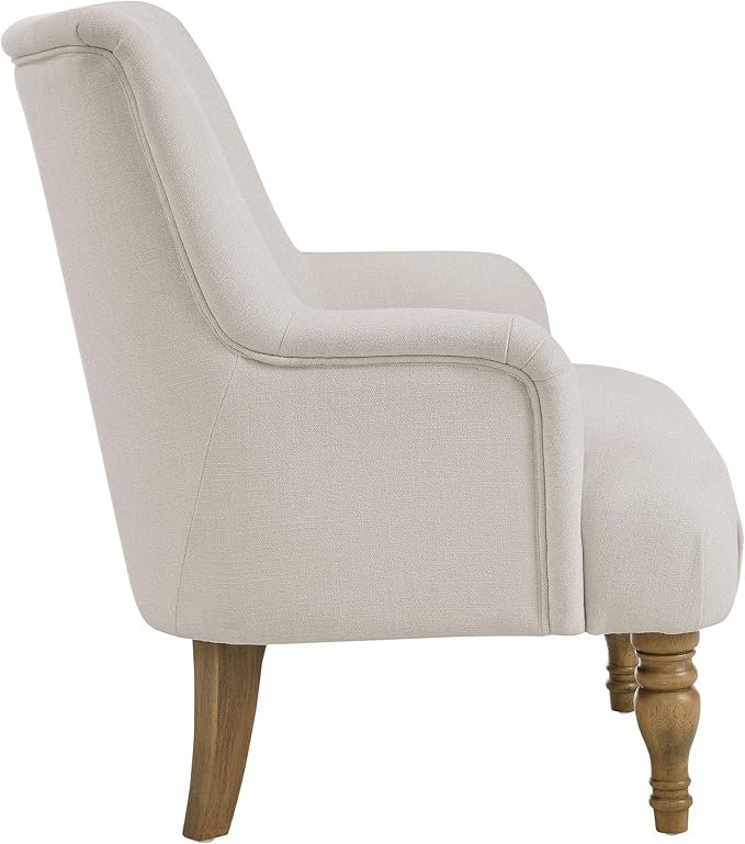 Modway Ellington Living Room Accent Armchair in Salt – Fabric Upholstered Reading Arm Chair with Wooden Legs – Modern Lounge Chair with French Piping Trim