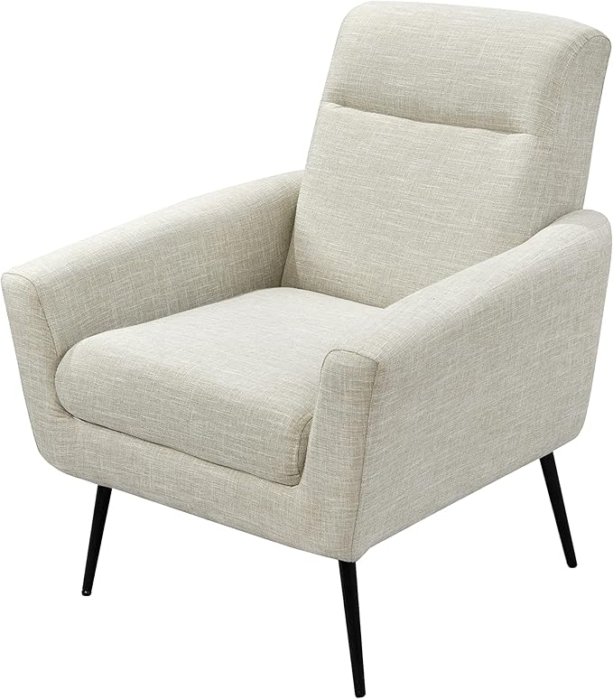 Mid Century Modern Upholstered Fabric Accent Chair Living Room Bedroom Leisure Single Sofa Chairwith Metal Legs TV armrest seat Suitable for Small Space Home Office Coffee ChairBeige