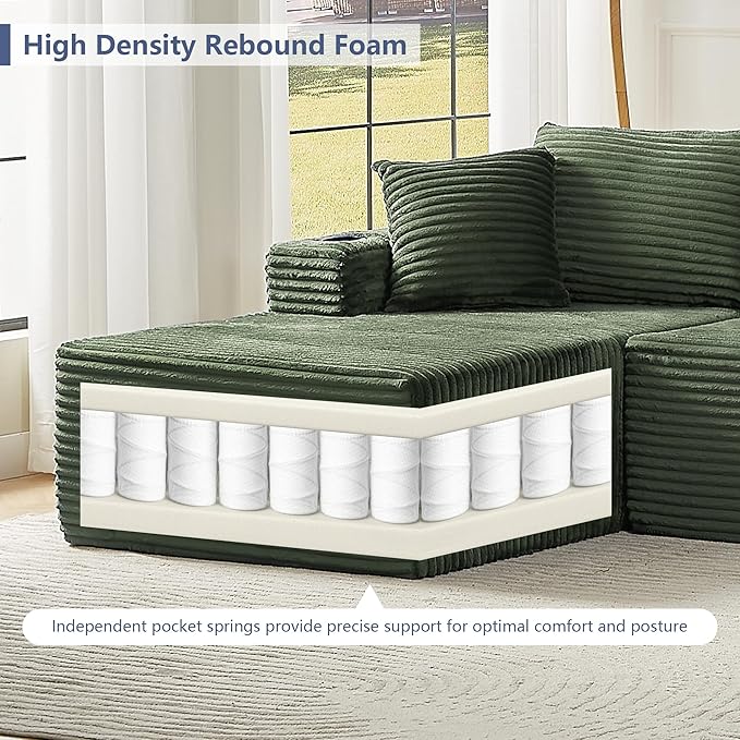 GNIXUU 133.5 Corduroy Boneless Sectional Couches for Living Room Oversized Memory Foam U Shaped Cloud Modular Sectional Sofa with Deep Seat Cup Holders &amp Storage Pocket No Assembly Required Gr