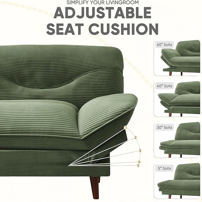 JUMMICO Convertible Futon Sofa Bed Sleeper Futon Couch with Adjustable Backrest and Armrests Modern Loveseat with Sturdy Wood Frame for Small Spaces Apartments (Corduroy Green)