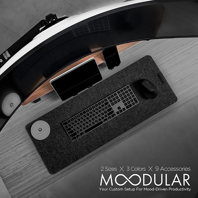 Moodular Wooden Monitor Stand 33.4” (85cm) Desk Organizer with Metal Slide Rails for Drawer Tray Laptop Tablet Phone &amp Headphones Customizable Riser for Organized Workspace Walnut MS85-W