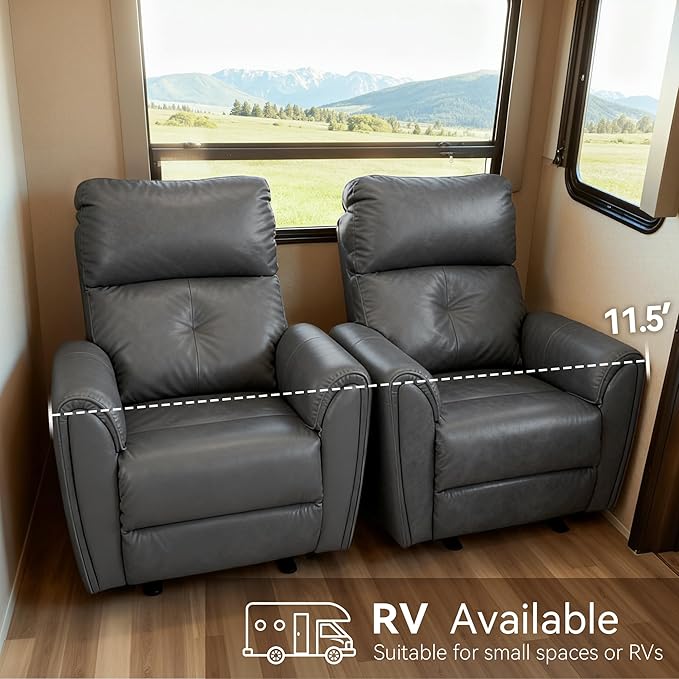MCombo Power Small Recliners for Small Spaces Living Room RVs Modern Style Zero Wall Hugger Recliners Chair with Lumbar Support USB&ampCharging Ports FSC Certified Faux Leather PR699 (Dark Grey