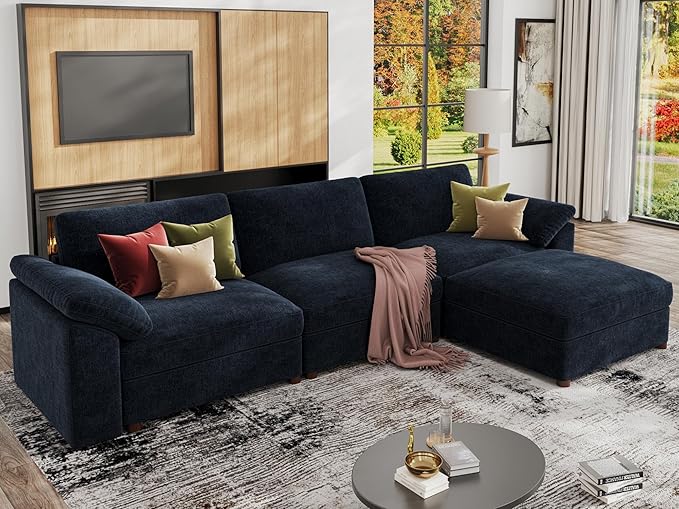 EASE MOOSE Sectional Modular SofaFSC Certified Oversized L Shape Sectional Couch Wide Deep seat Sectional SofaBlue