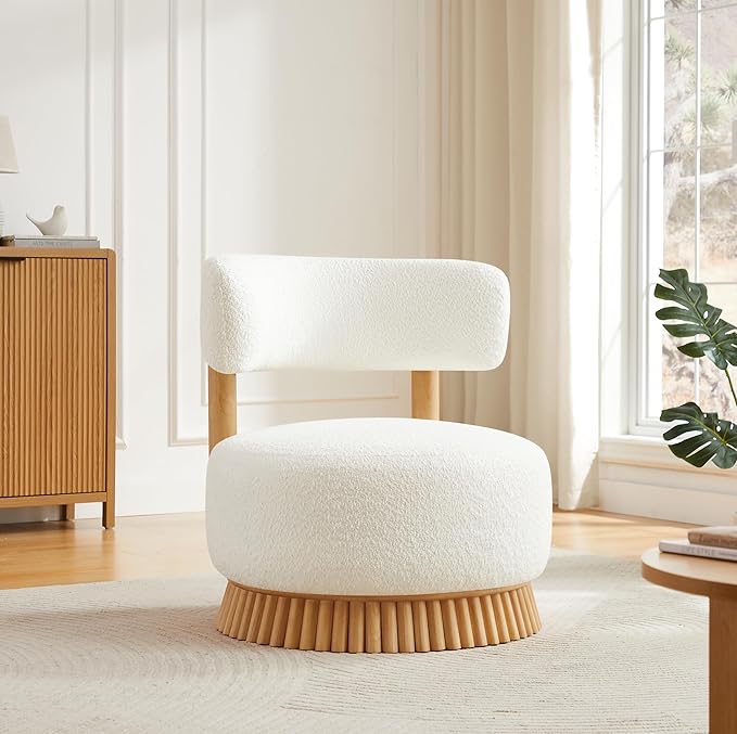 Christopher Knight Home Eloise Modern Accent Chair for Living Room Boucle Upholstered Single Lounge Sofa Chair with Wooden Frame Comfy Reading Chair for Bedroom Light Beige+Natural