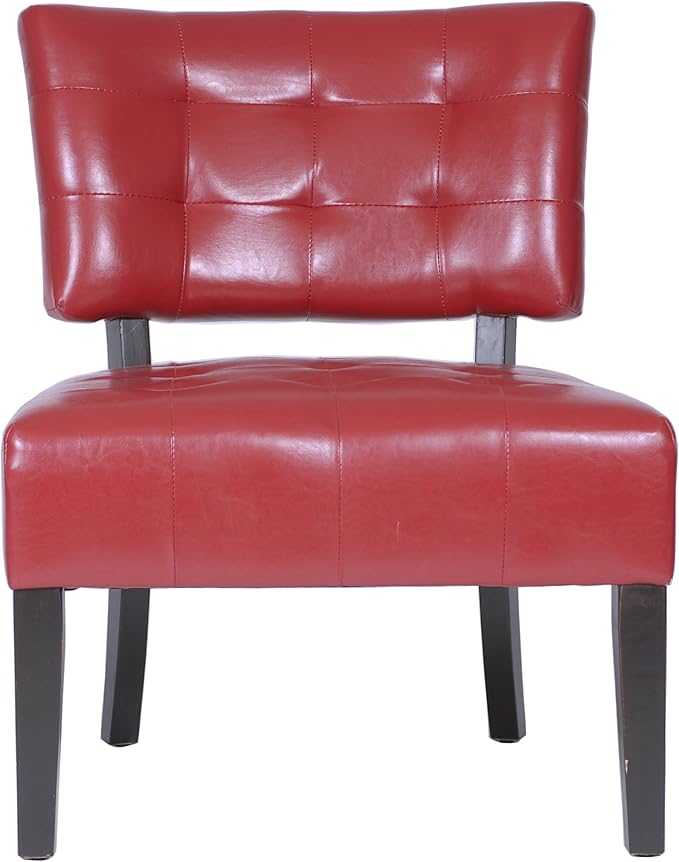 Roundhill Furniture Blended Leather Tufted Accent Chair with Oversized Seating Red