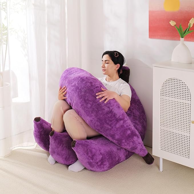 Banana Bean Bag Chair with Ottoman Floor Sofa Bed with Footrest Comfy Convertible Lounger for Teens &amp Adults Plush Couch for Bedroom Living Room or Dorm M-Violet