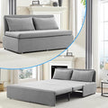 PUREMIND Queen Size Pull Out Sleeper Sofa Bed Linen Convertible Sofa Bed with Foldable Mattress Loveseat Couch Pull Out Bed with 2 Cushions for Small Place Apartment Office Light Grey