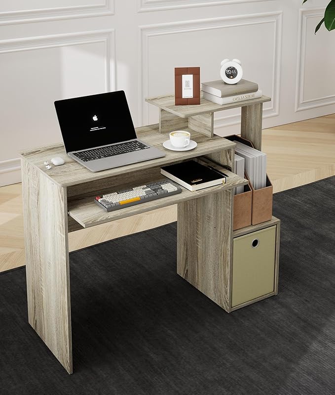 Computer Desk with Storage Working Table with Keyboard Drawer for Bedroom Home Workstation for Writing Working Studying