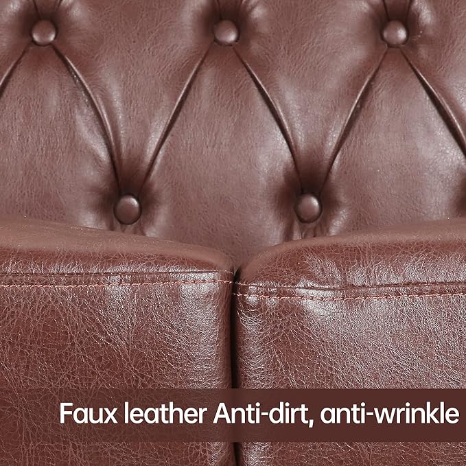 Brown Couches Sofas Chesterfield Sofas for Living Room Deep Seat Comfy 3-Seater Faux Leather Couch Classic Tufted Upholstered Couches for Bedroom Office Easy to Assemble