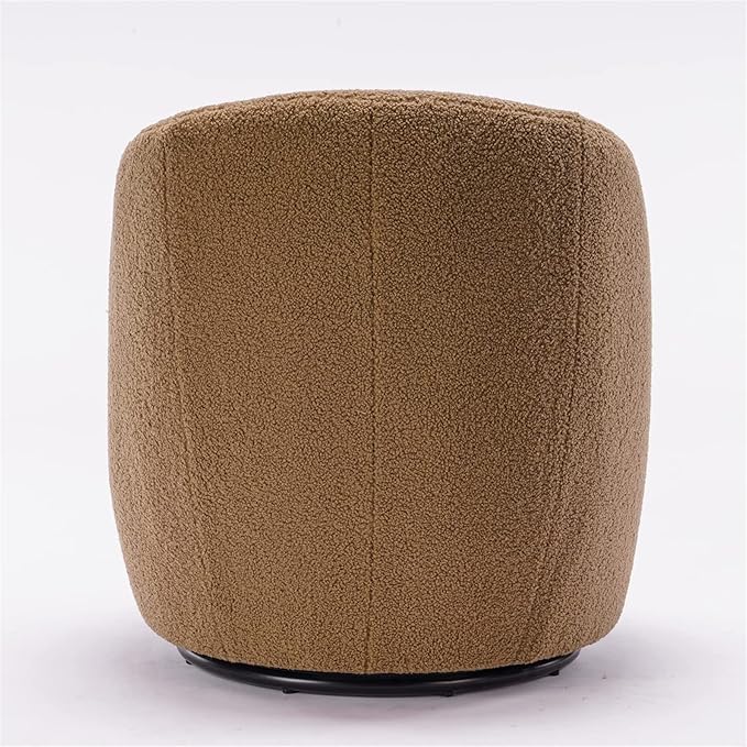 360 Degree Swivel Chair Teddy Fabric Modern Bucket Chair with Black Powder Coated Metal Ring for Living Room Bedroom (Chocolate)