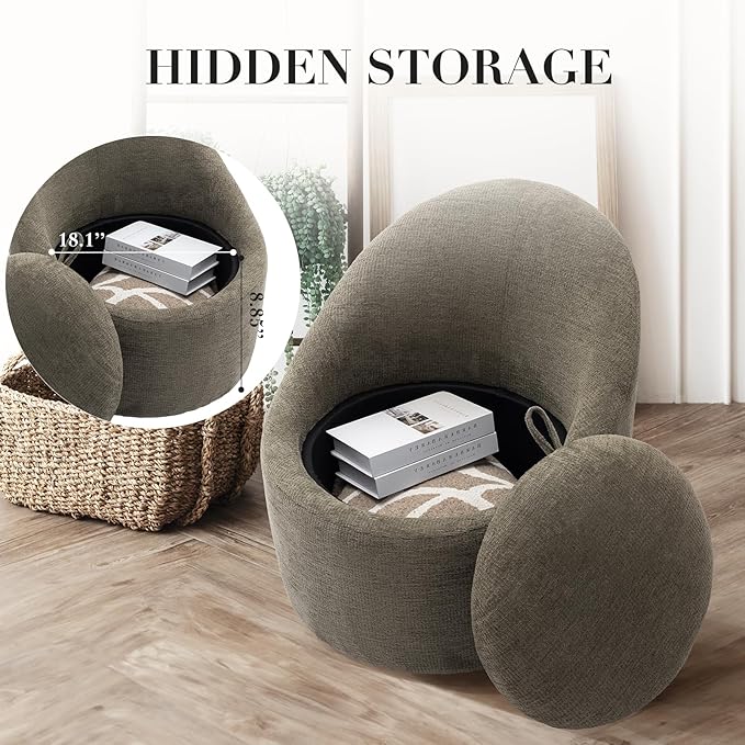COLAMY Swivel Accent Chair 360° Swivel Chair with Hidden Storage Modern Small Barrel Swivel Armchair for Living Room/Bedroom Green