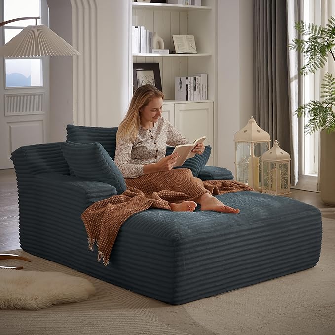 KEIKI 67 Oversized Chaise Lounge Chair Indoor Corduroy Upholstered Sleeper Sofa Couch with Deep Seat &amp Pillows Modern Cloud Couch for Apartment Studio Small Space No Assembly Required