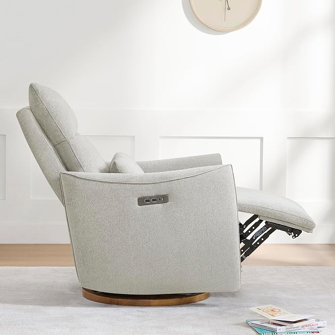 CHITA Swivel Rocker Recliner Chair Power Nursery Glider Recliner Nursery Rocking Chair with Adjustable Power Headrest FSC Certified Solid Wood Base Crockery (Gray)