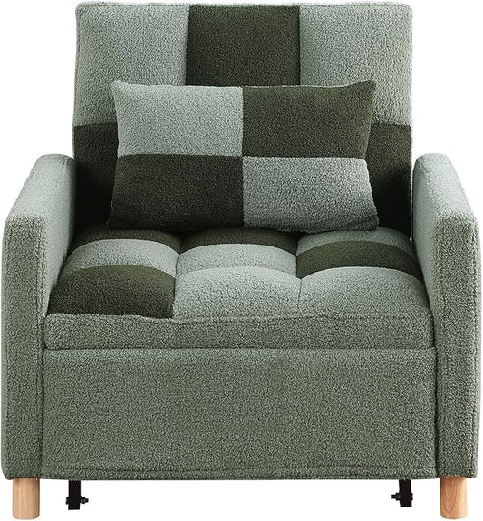 Sleeper Chair Pull Out Bed for Small Space Teddy Fabric Single Sofa Chair Bed with Adjustable Backrest