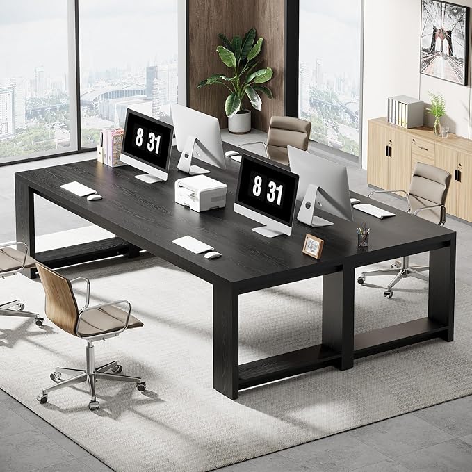 Tribesigns 2 Person Desk Set of 2 86.6 Inches Extra Long Desk Two People Computer Writing Table All Wood Large Desks Workstation for Home Office Black