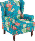 MELLCOM Floral Accent Chair High Back Upholstered Armchair with Solid Legs Leisure Single Sofa Chair for Living Room Bedroom Home Office Teal Floral