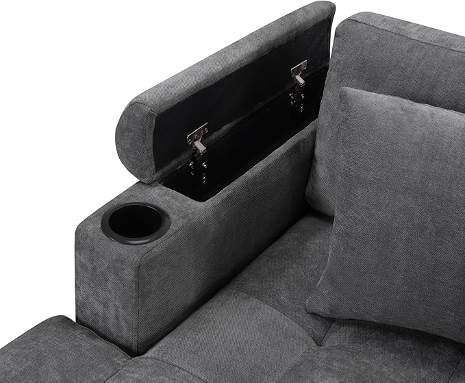 Modern U-Shaped Sectional Sofa 115.7 Corner Sectional Living Room Couch Oversized Sectional with Built-in Cup Holders Storage Space and USB Ports for Living Room (Grey-X22)